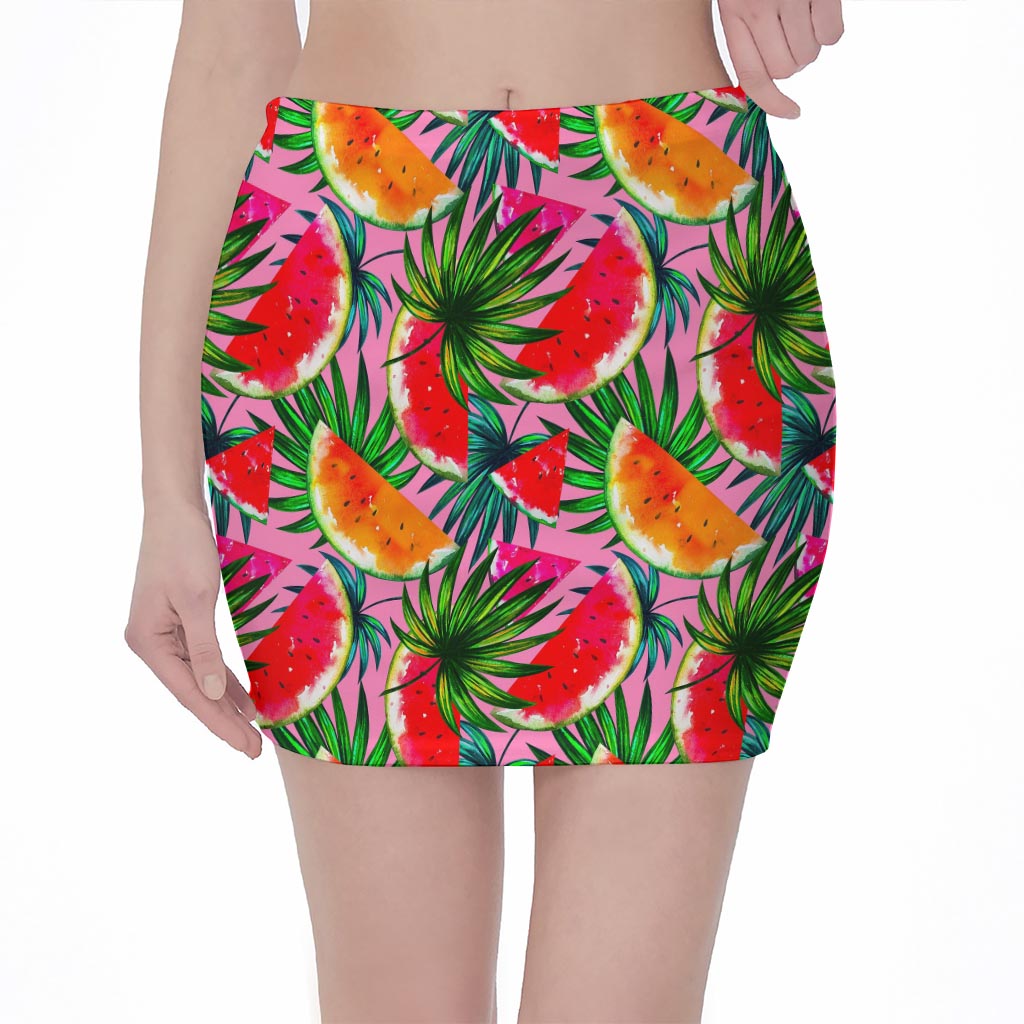 Colorful Leaf Watermelon Pattern Print Pencil Mini Skirt