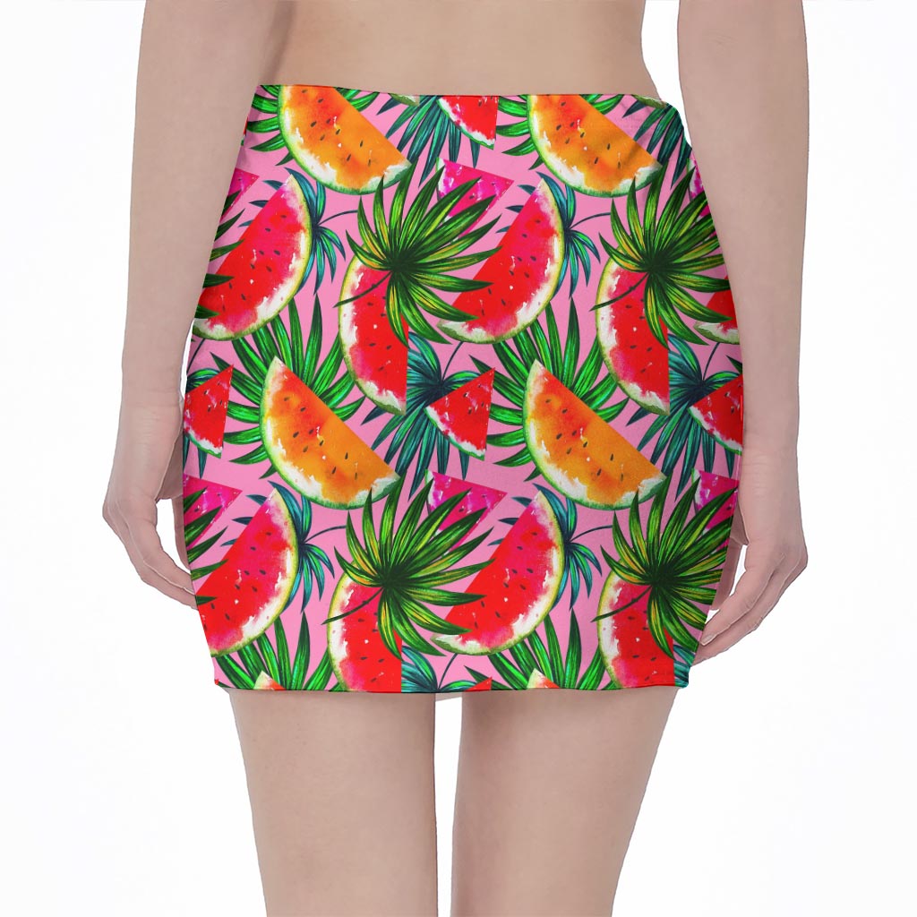 Colorful Leaf Watermelon Pattern Print Pencil Mini Skirt