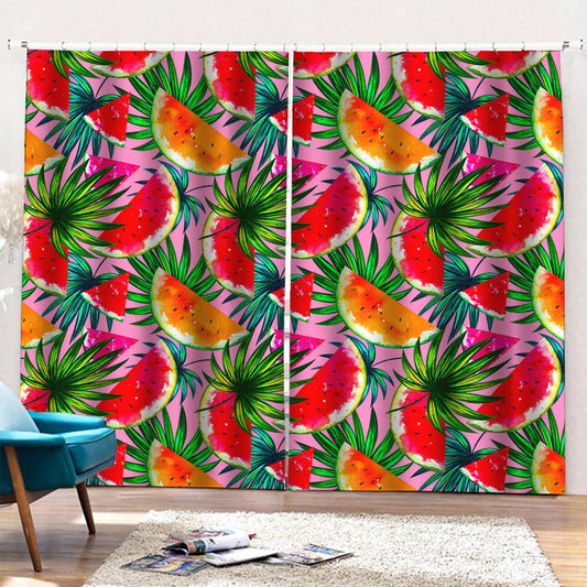 Colorful Leaf Watermelon Pattern Print Pencil Pleat Curtains