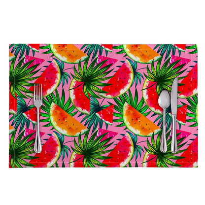 Colorful Leaf Watermelon Pattern Print Placemat