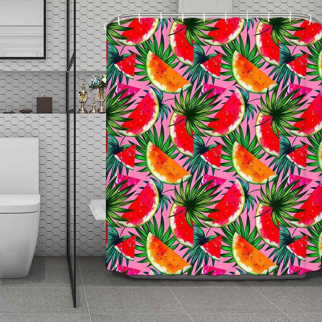 Colorful Leaf Watermelon Pattern Print Polyester Shower Curtain