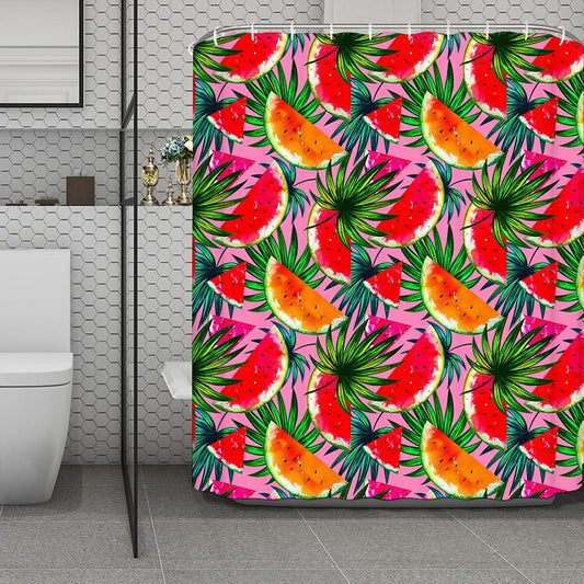 Colorful Leaf Watermelon Pattern Print Polyester Shower Curtain
