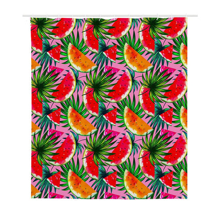 Colorful Leaf Watermelon Pattern Print Polyester Shower Curtain