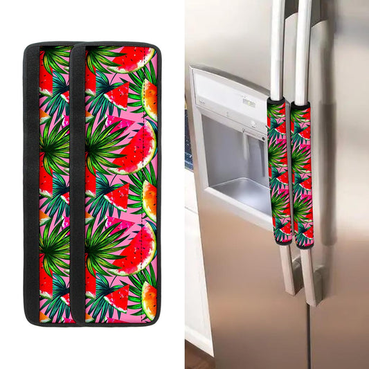 Colorful Leaf Watermelon Pattern Print Refrigerator Handle Covers