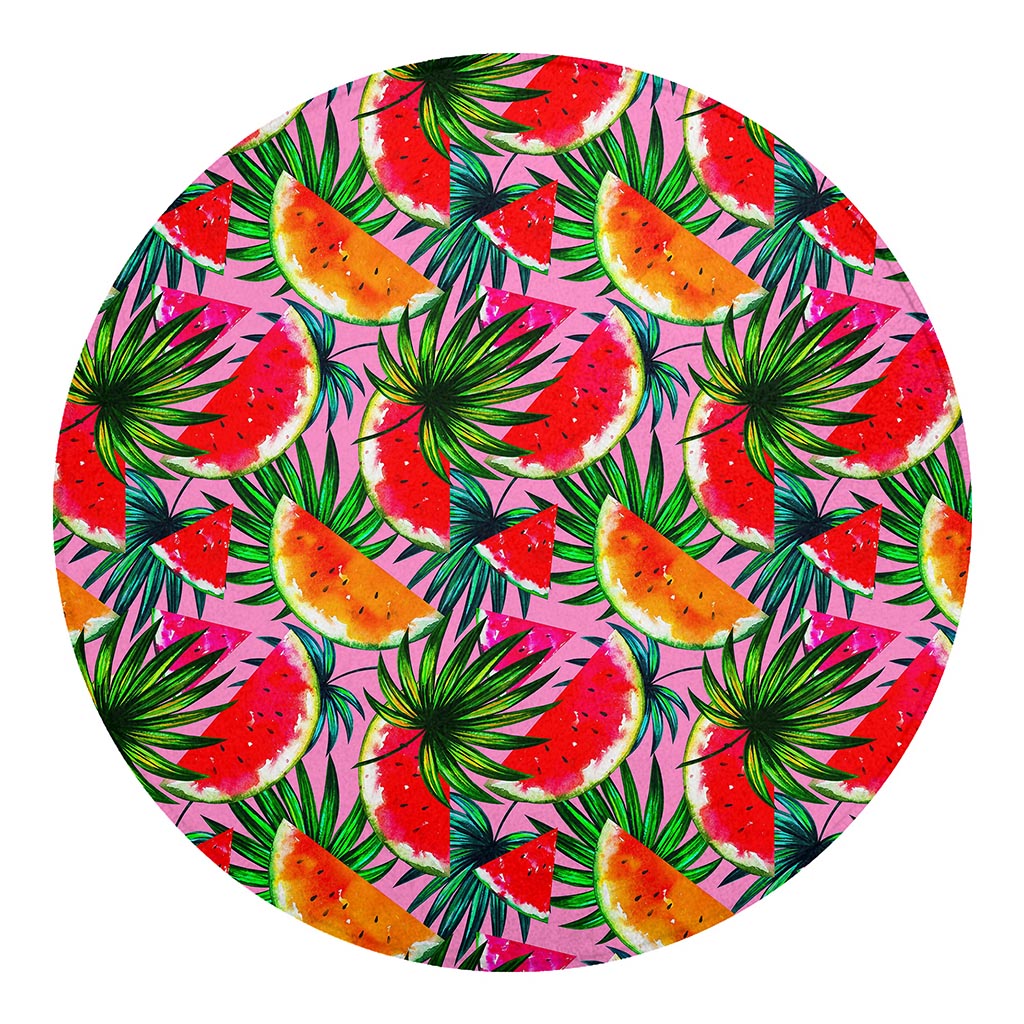Colorful Leaf Watermelon Pattern Print Round Blanket