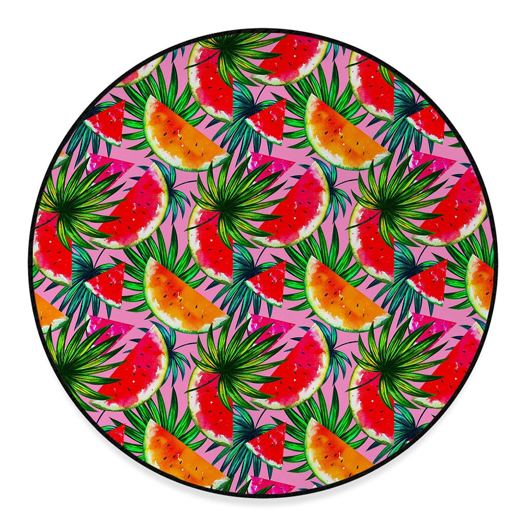 Colorful Leaf Watermelon Pattern Print Round Floor Mat