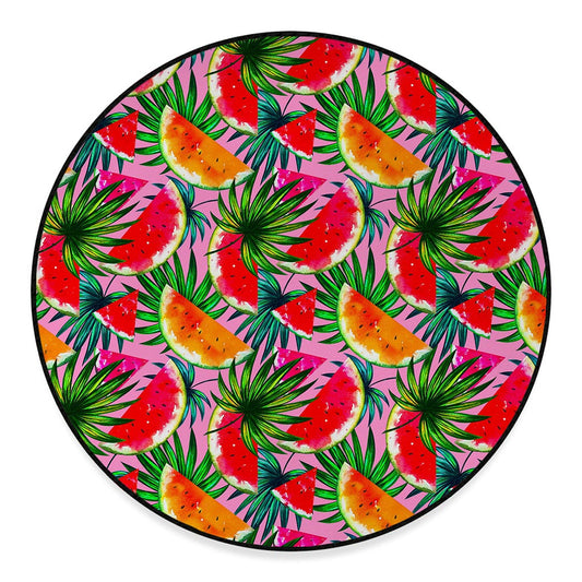 Colorful Leaf Watermelon Pattern Print Round Floor Mat