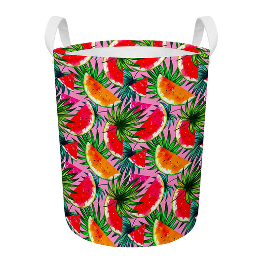 Colorful Leaf Watermelon Pattern Print Round Laundry Basket