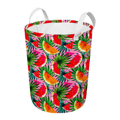 Colorful Leaf Watermelon Pattern Print Round Laundry Basket
