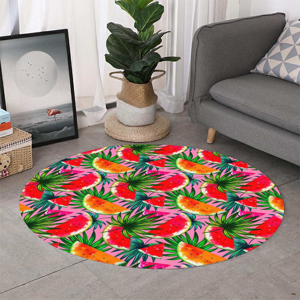 Colorful Leaf Watermelon Pattern Print Round Rug