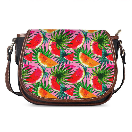 Colorful Leaf Watermelon Pattern Print Saddle Bag