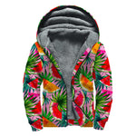 Colorful Leaf Watermelon Pattern Print Sherpa Lined Zip Up Hoodie