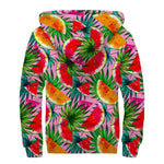 Colorful Leaf Watermelon Pattern Print Sherpa Lined Zip Up Hoodie