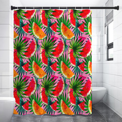 Colorful Leaf Watermelon Pattern Print Shower Curtain