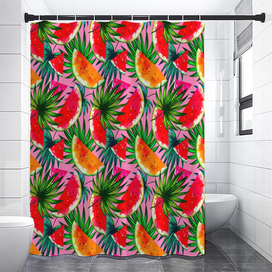 Colorful Leaf Watermelon Pattern Print Shower Curtain