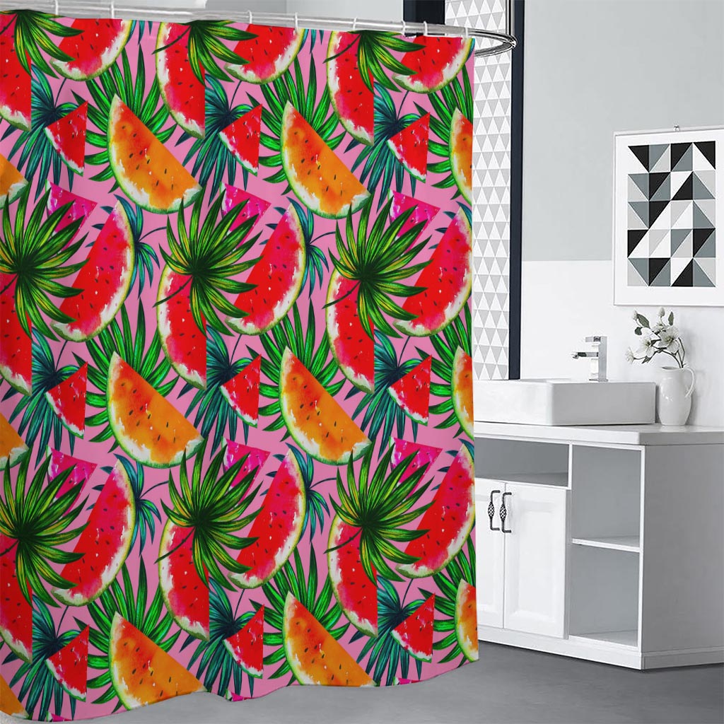Colorful Leaf Watermelon Pattern Print Shower Curtain