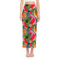 Colorful Leaf Watermelon Pattern Print Side Slit Maxi Skirt