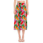 Colorful Leaf Watermelon Pattern Print Side Slit Midi Skirt
