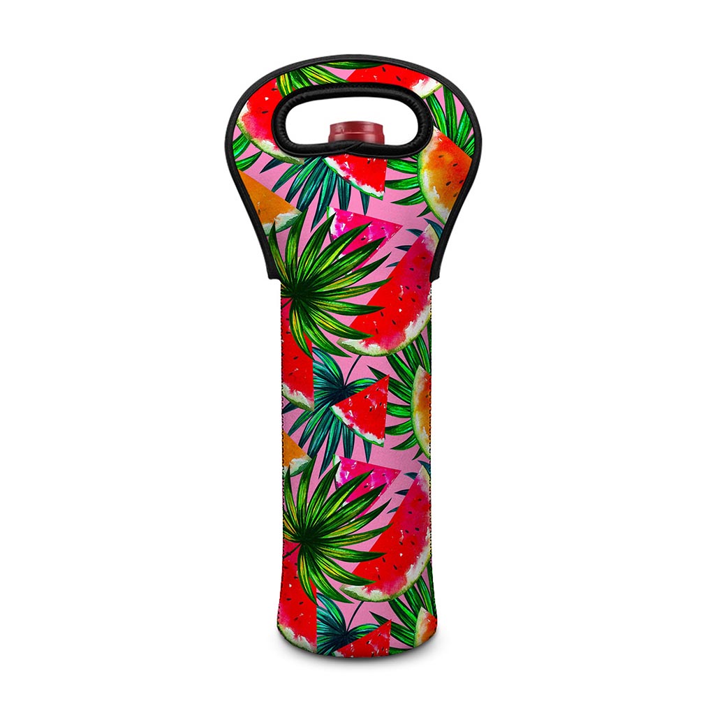 Colorful Leaf Watermelon Pattern Print Single Neoprene Wine Tote