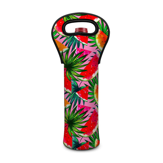 Colorful Leaf Watermelon Pattern Print Single Neoprene Wine Tote