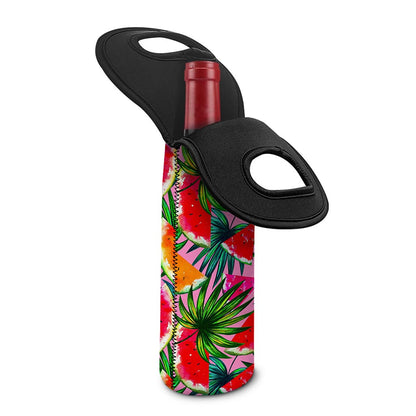 Colorful Leaf Watermelon Pattern Print Single Neoprene Wine Tote