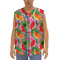 Colorful Leaf Watermelon Pattern Print Sleeveless Baseball Jersey