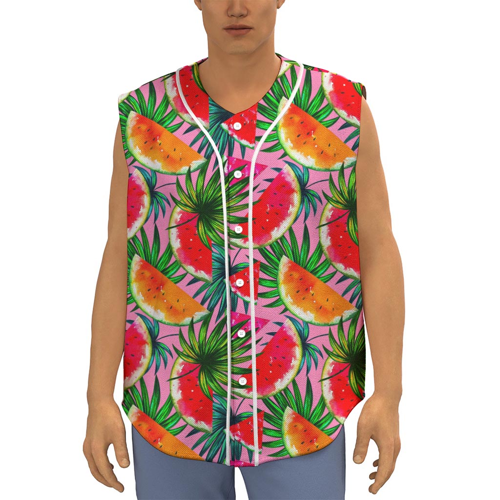 Colorful Leaf Watermelon Pattern Print Sleeveless Baseball Jersey