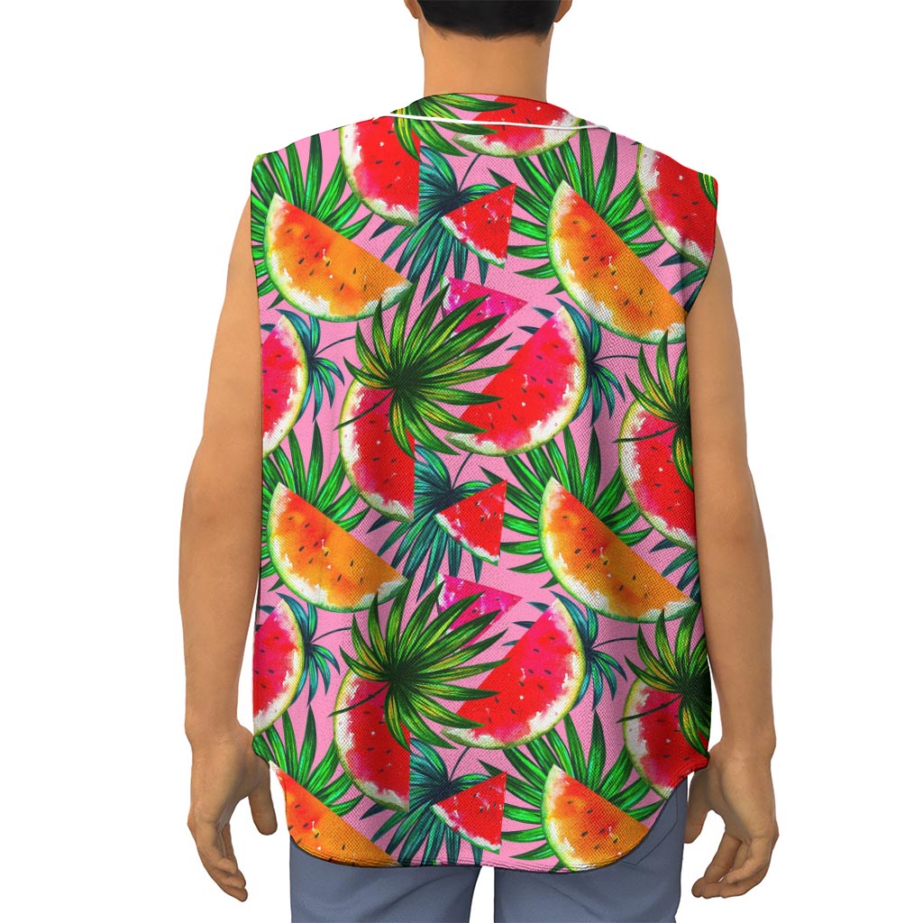 Colorful Leaf Watermelon Pattern Print Sleeveless Baseball Jersey