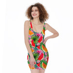 Colorful Leaf Watermelon Pattern Print Sleeveless Bodycon Dress