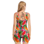 Colorful Leaf Watermelon Pattern Print Sleeveless One Piece Swimsuit