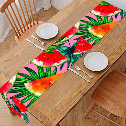 Colorful Leaf Watermelon Pattern Print Table Runner