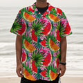 Colorful Leaf Watermelon Pattern Print Textured Short Sleeve Shirt