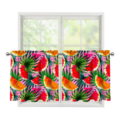 Colorful Leaf Watermelon Pattern Print Tier Curtains