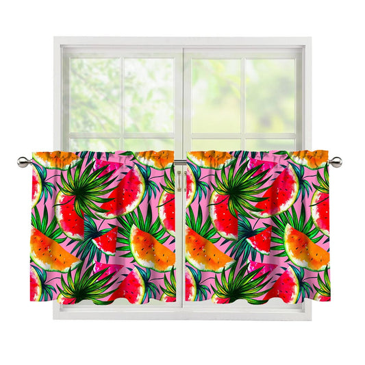 Colorful Leaf Watermelon Pattern Print Tier Curtains