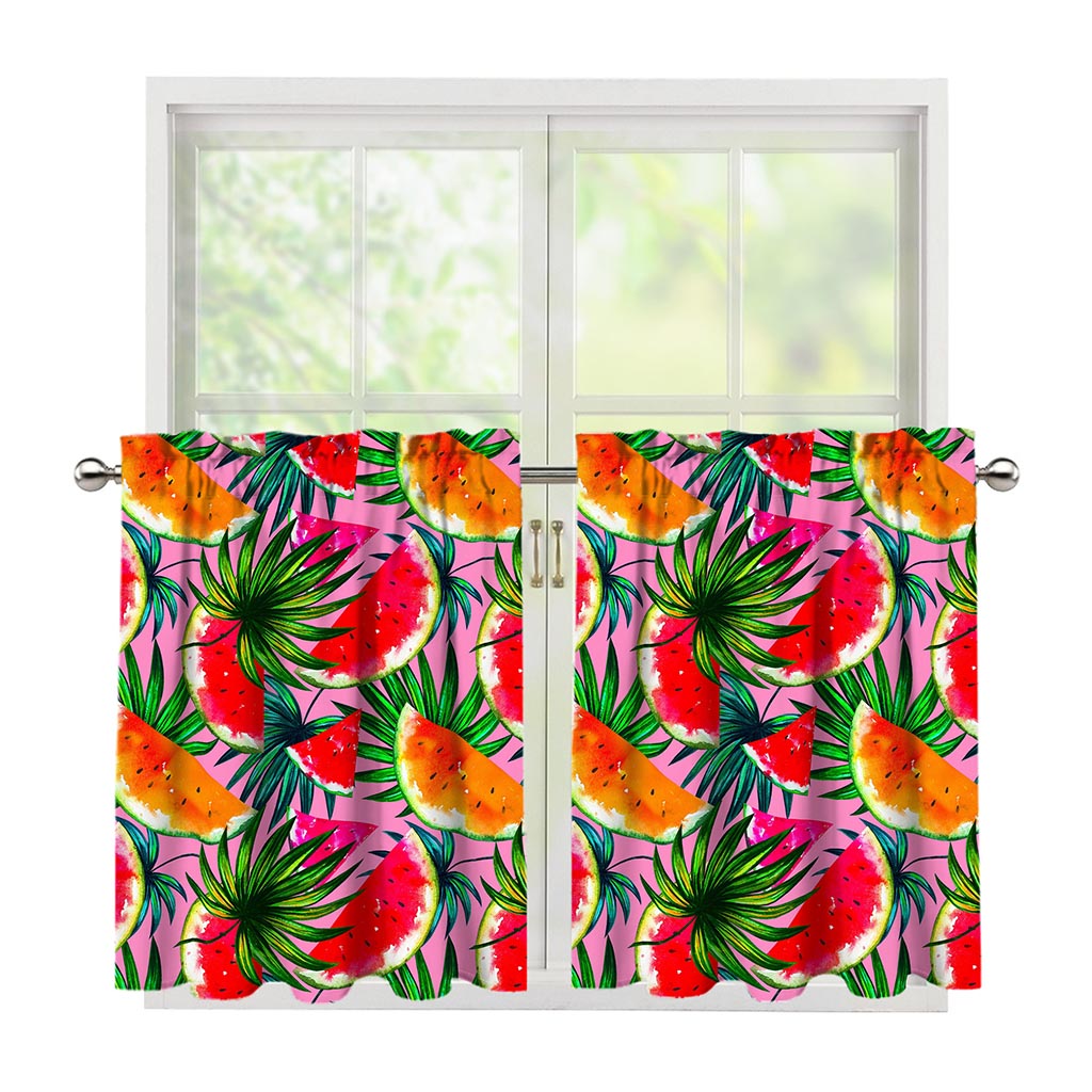 Colorful Leaf Watermelon Pattern Print Tier Curtains