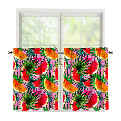 Colorful Leaf Watermelon Pattern Print Tier Curtains