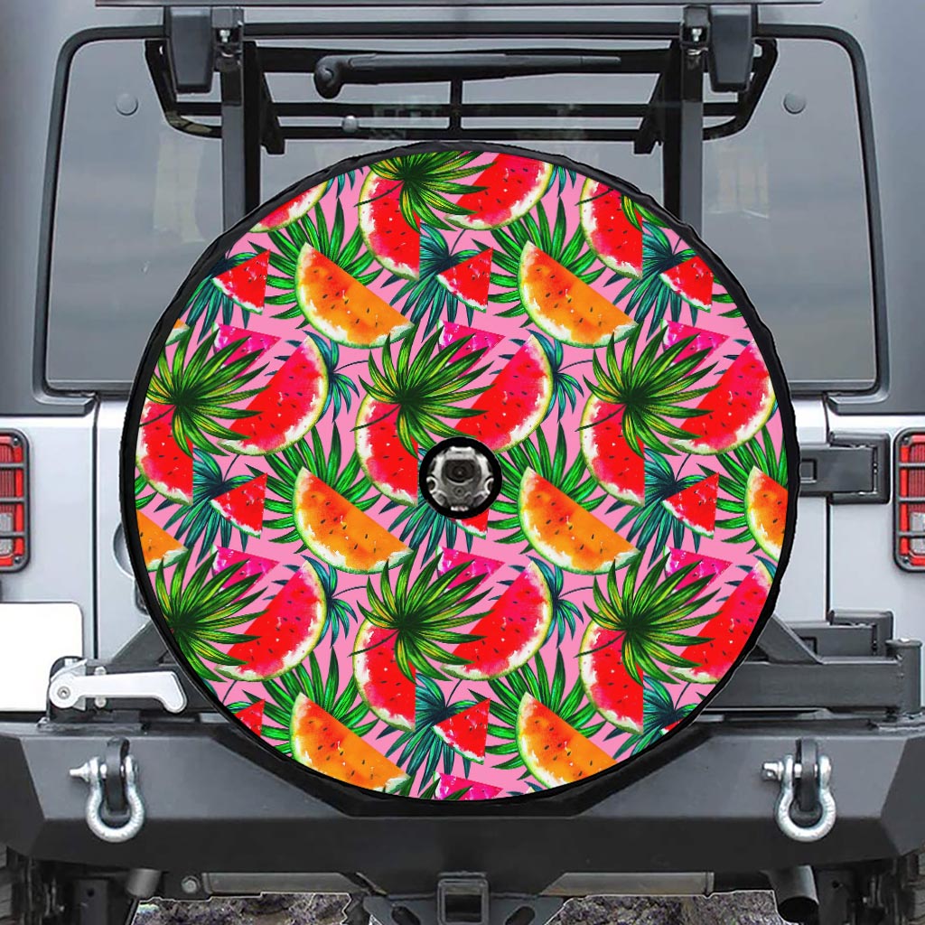 Colorful Leaf Watermelon Pattern Print Tire Cover With Camera Hole