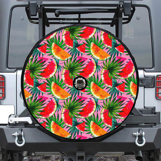 Colorful Leaf Watermelon Pattern Print Tire Cover With Camera Hole