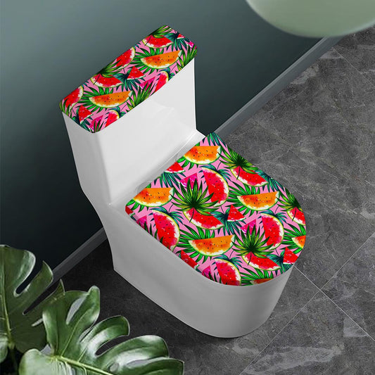 Colorful Leaf Watermelon Pattern Print Toilet Lid And Tank Cover Set