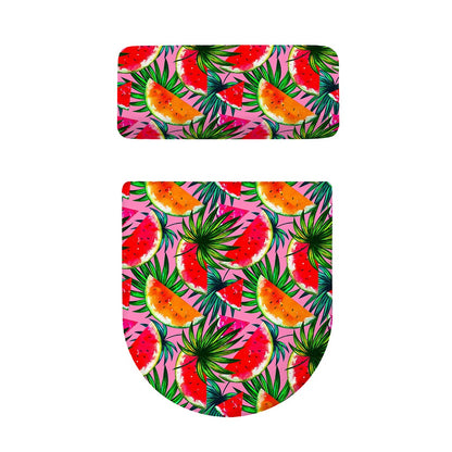 Colorful Leaf Watermelon Pattern Print Toilet Lid And Tank Cover Set