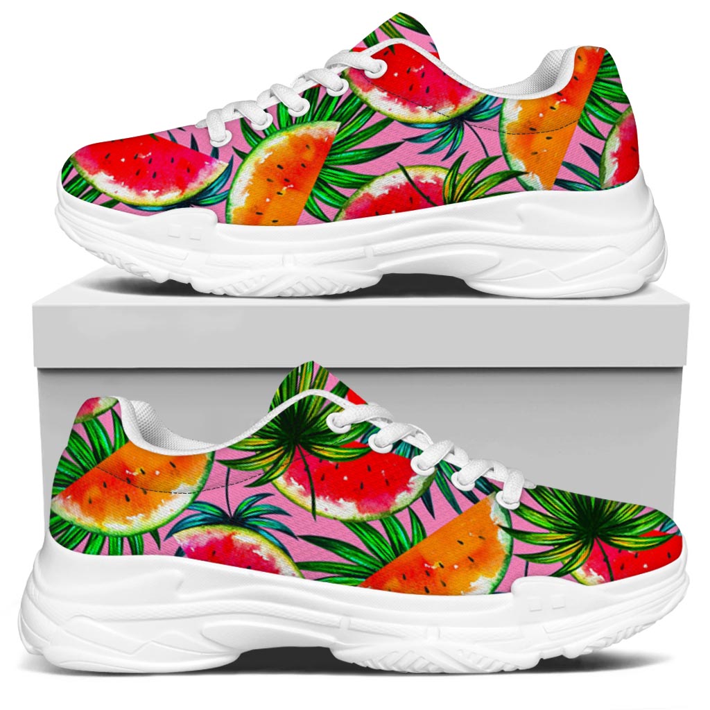 Colorful Leaf Watermelon Pattern Print White Chunky Shoes