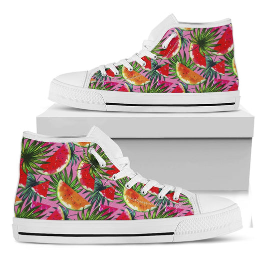 Colorful Leaf Watermelon Pattern Print White High Top Sneakers