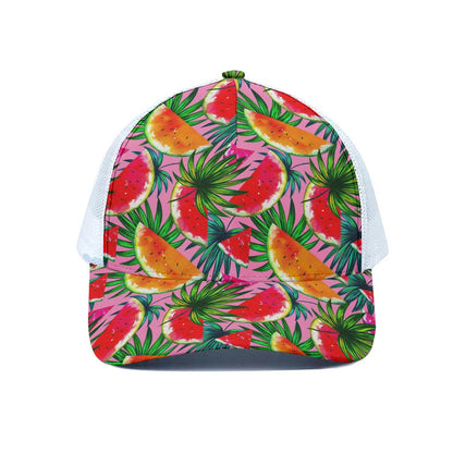 Colorful Leaf Watermelon Pattern Print White Mesh Trucker Cap