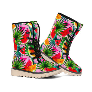 Colorful Leaf Watermelon Pattern Print Winter Boots