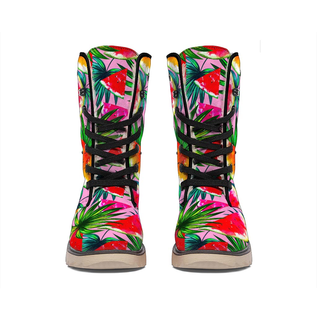 Colorful Leaf Watermelon Pattern Print Winter Boots