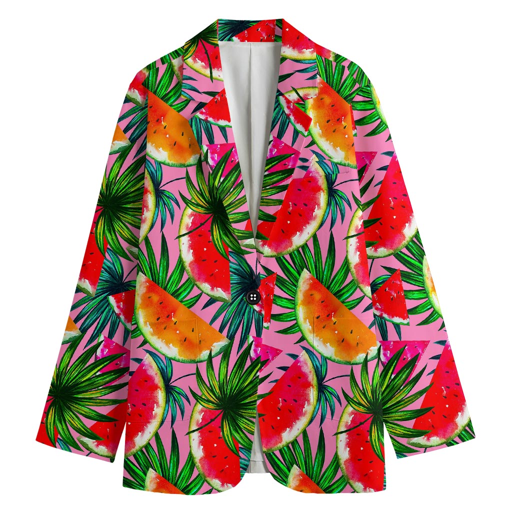 Colorful Leaf Watermelon Pattern Print Women's Blazer