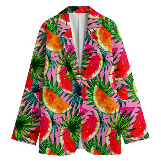 Colorful Leaf Watermelon Pattern Print Women's Blazer