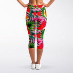 Colorful Leaf Watermelon Pattern Print Women's Capri Leggings
