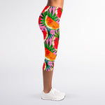 Colorful Leaf Watermelon Pattern Print Women's Capri Leggings