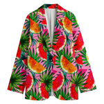 Colorful Leaf Watermelon Pattern Print Women's Cotton Blazer